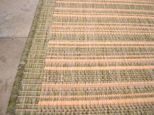 Green Beige Stripe Non-Slip Flatweave Rugs 5 Sizes available (200cm x 290cm)