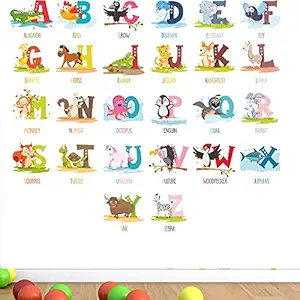 Grand Pixels Vinyl Kids Learning English Alphabets Education Nursery Pre School Kinder Garden Wall Sticker (120 X 120 cm, Multicolour)