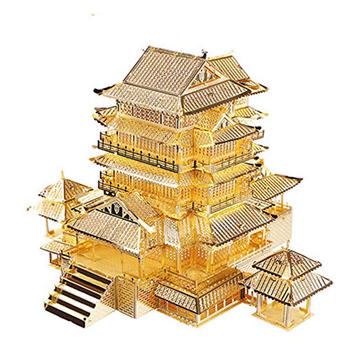Preisvergleich Produktbild 3D-dreidimensionales Metallmodell mit antiker Architektur / Tengwang Pavillion, handgefertigtes Spielzeug Einheitsgröße Gold+A+B