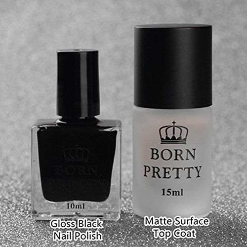 Born Pretty 2 Flaschen/Set 10 ml schwarz glänzend Nail Polish & 15 ml matt Oberfläche Top Coat Manicure Nail - 2