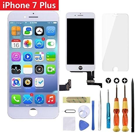GULEEK LCD Touch Screen Digitizer Frame Assembly Full Set Screen Replacement with Tools + Tempered Glass Screen Protector for iPhone 7 Plus (5.5 inch) White