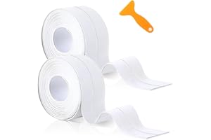 Chiosa Joint Silicone Blanc Salle de Bain, 10m*38mm Joint Baignoire, Ruban D'étanchéité, Anti-Moisissure et Imperméable, Plinthe Souple Autoadhésive Adapté à la Cuisine, les Toilettes, le Coin