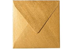 ‎PAPER24 25 Quadratische Briefumschläge (100g), Gold 155 x 155 mm 15,5 x 15,5 cm mit Dreieckslasche für Hochzeitskarten im Format 148x148 mm (Gold) Weihnachtsumschläge