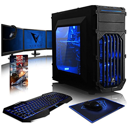 VIBOX Killstreak GLR7TX-427 Komplett-PC Paket Gaming PC - 4,0GHz AMD Ryzen 1800X 8-Core CPU, GTX 1080 Ti, leistungsfähig, Desktop Gamer Computer mit Spielgutschein, 3x Dreifach 22" Monitor, Gamer Tastatur & Mouse, Blau Innenbeleuchtung, lebenslange Garantie* (3,6GHz (4,0GHz Turbo) AMD Ryzen 7-1800X Octa 8-Core Prozessor CPU, Nvidia GeForce GTX 1080 Ti 11GB Grafikkarte, 32GB DDR4 2133MHz RAM, 120GB SSD, 2TB Festplatte, EVGA 750w Netzteil, F3 Weiß Gehäuse, Ohne Windows Betriebssystem)