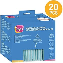 Tigex Protections Jetables pour Matelas à Langer, Blanc, Lot de 20