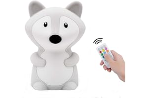 Tianhaixing luz nocturna infantil, LED Silicona blanda Zorro luz nocturna con 9 colores cambiando/USB recargable/control remoto y táctil regulable, ideal Navidad y regalos de cumpleaños para niños