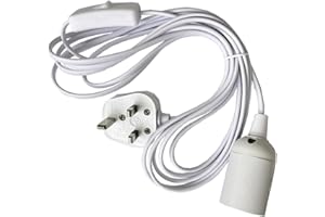 SUNNYLINN E27 Pendant Light Ceiling Lighting Fitting 4M, E27 Lamp Holder with Switch, Suspended Pendant Light Fitting Kit, 2 Core Textile Cable UK Plug (White).