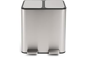 JARDIN202 - Cubo de Basura de Metal con Pedal - Doble Compartimento para Reciclaje y Diseño Moderno | 30 litros (Plata)