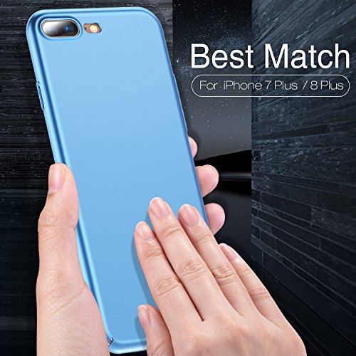 iPhone 7 Plus Case, iPhone 8 Plus Case, TORRAS Ultra-Thin Case with [Tempered Glass Screen Protector], Simple Stylish Fully Protective Matt Cover for Apple iPhone 7 Plus (2016) / iPhone 8 Plus (2017) - Light Blue.