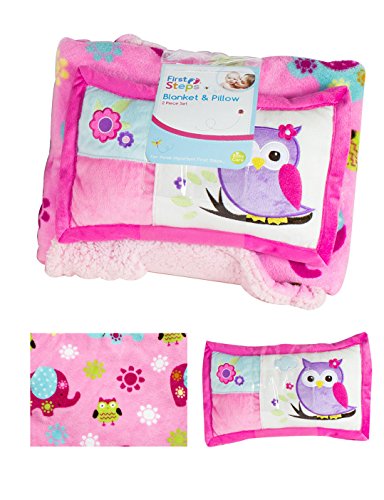 First Steps Soft Sherpa Blanket Pillow Soft Toddler Crib Basket Buggy Age 2+