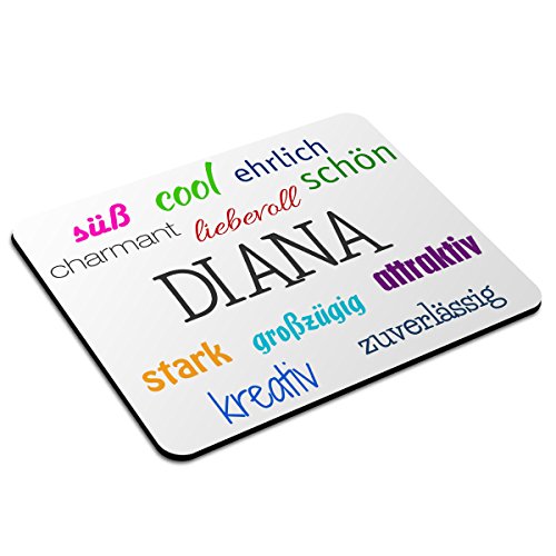 Mousepad mit Namen Diana personalisiert - Motiv Positive Eigenschaften - Namensmousepad, personalisiertes Mauspad, Gaming-Pad, Maus-Unterlage, Mausmatte