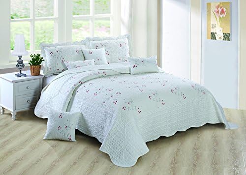 Beautiful Embroidery Handcrafts Design Quilted Bedspread /Throw & 1 pillow shams (Single, Red)