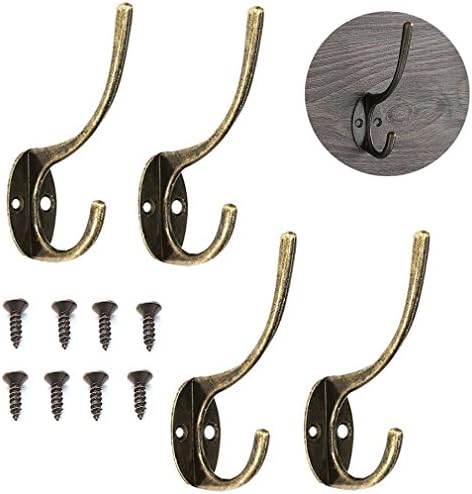 PEIUJIN 4 Pcs Coat Hooks Clothes Hooks Vintage Antique Iron Hooks Hat Coat Clothes Towel Robe Hooks Wall Hook Hanger for Kitchen Bathroom Bedroom Office Lavatory Closets (Mounting Screws Provided)