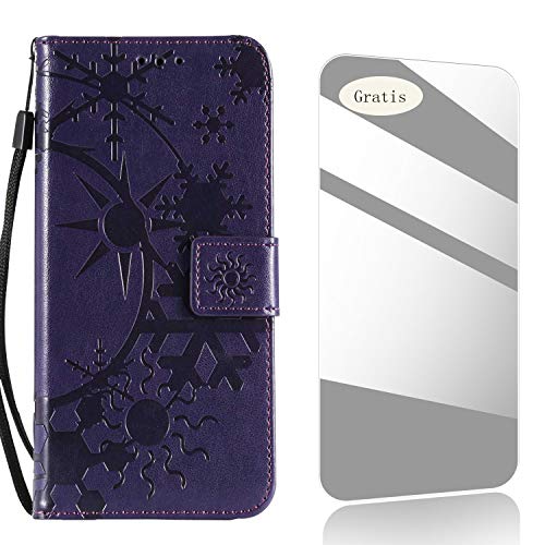 Preisvergleich Produktbild iPhone X Hülle,THRION Sonnenschein Schneeflocke Handyhülle Schutzhülle[Kartenfächer][ kostenlos Schutzfilm aus gehärtetem Glas] für Apple iPhone X / Xs – Lila
