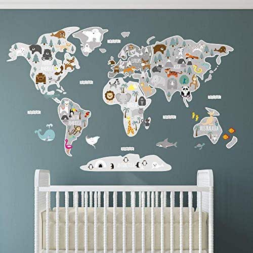 World Map Childrens Wall Stickers Baby Nursery Room Decor Amazon.co.uk