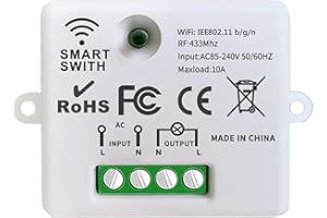 DieseRC Mini bezprzewodowy przełącznik WiFi, 2500 W 10 A RF, odbiornik zdalnego sterowania, Smart Control przez telefon przez aplikację Tuya, kompatybilny z Alexa/Google Home