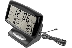 NUZAMAS Digital Car Thermometer Clock Digital Alarm Clock LCD Car Clock Thermometer Car Dashboard Clock Car Temperature Clock Monitor with Backlight
