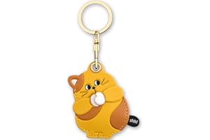 AXFEE Airtags Portachiavi in PU Pelle, Porta Air Tag per GSP Apple, Airtag Cover per Chiavi Zaini e Animale, Portatile, Anti-graffio, Mantiene un Segnale Forte - Gattino