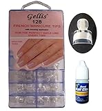 Gellis - French Manicure Nail Tips White - Thick - French Wrap Plus - 128 tips + Bottle of Nail Glue