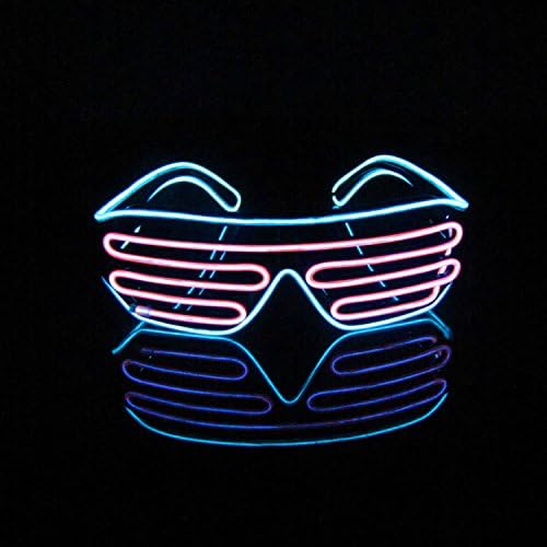 LERWAY Black Frame Neon El Wire LED Lighting Up Slotted Shutter Glasses Eyeglasses Eyewear + Standard Control Box, for Music Concert Live, Stage Performance Show,Crazy Wild Party Bonfire (pink+blue)