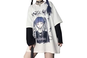 YINGKE Femme Anime Manga T-Shirt à Manches Courtes Fille Gothique Y2K E-Girl Harajuku Vêtements Japonais Kawaii Summer Tee Shirt