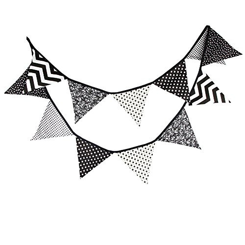 Yiuswoy 10 Feet Triangles Flag Banner Pennant Garlands Cotton Fabric Bunting for Indoor Outdoor Birthday Wedding Party Decoration - Black White reviews Yiuswoy 10 Feet Triangles Flag Banner Pennant Garlands Cotton Fabric Bunting for Indoor Outdoor Birthday Wedding Party Decoration - Black White