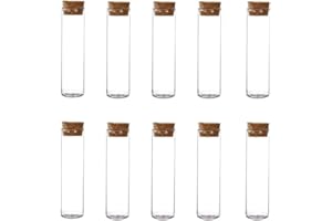 Happyupcity - Confezione da 10 flaconi vuoti in vetro trasparente, con tappo in sughero, per esperimenti scientifici e liquidi (60 ml-30 mm x 120 mm)