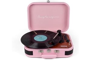 PRIXTON VC600 - Platine Vinyle Tourne-Disque Vintage, Lecteur de vinyles et de Musique Via Bluetooth et USB, 2 Haut-parleurs intégrés, Design Mallette, Couleur Rose