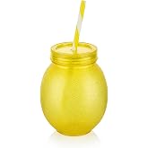 Deconox Akrilik Limon Pipetli Bardak 650ml [1 Adet] | Ferahlatıcı ve Renkli 650ml Akrilik Limon Pipetli Bardak - Yazın Serinl
