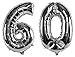 Produktbild GW Handels UG Zahlen Luftballons 60. Geburtstag Silber 70 cm Folienballon Helium Luftballon Happy Birthday Dekoration Party Geschenk Geburtstagsdeko
