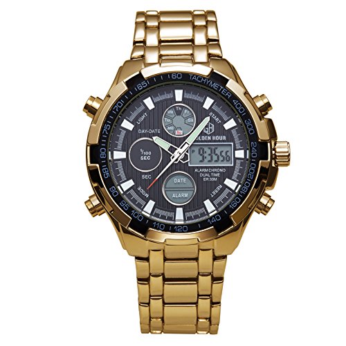 Reloj analógico de Cuarzo para Hombre con Pantalla Doble, Resistente al Agua, con retroiluminación LED, Multifuncional, Reloj de Pulsera Grande para Hombres