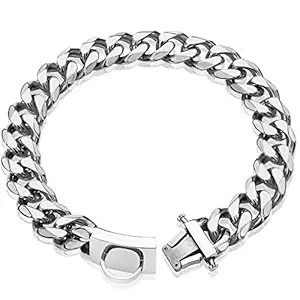 W/W Lifetime Dog Chain Collar Walking Metal Choke Collar with Design Secure Buckle, Silver Cuban Link 19MM Strong Heavy Duty Chew Proof for Medium Large Dogs American Pitbull German Shepherd (25