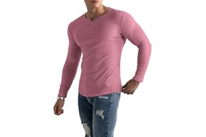 Muscle Cmdr-Camiseta de Manga Larga/Corto Hombre Stretch Slim Fit tee V Cuello Camiseta Interior para Hombre