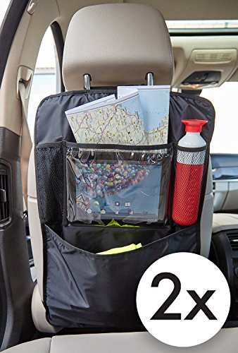 TECAROO 2er-Set Rücksitz Organizer / Rücksitztasche in schwarz mit 2 Jahren Zufriedenheitsgarantie - Auto Rücksitzschoner / Rücksitz-Organizer / Rückenlehnenschutz / Autositzschoner / Auto-Organizer / Auto Organizer / Sitztasche / Sitzlehnentasche / Auto-Sitztasche
