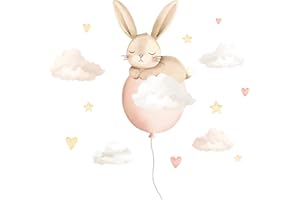 Hoppla - Sticker Mural Enfant XL - Le Petit Lapin Endormi - 85x75cm - Déco Chambre Bébé Fille - Autocollant Mural Repositionnable - Chambre Enfant