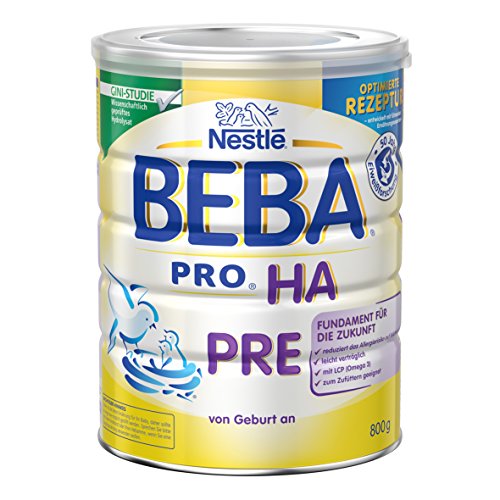 Preisvergleich Produktbild Nestlé Beba Pro HA Pre Hypoallergene Säuglings-Anfangsnahrung, hydrolisierte und hypoallergene Baby-Nahrung, von Geburt an, 1er Pack (1 x 800 g)