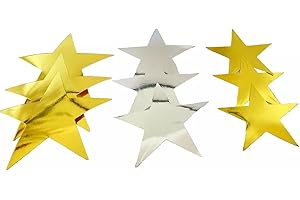 a2bsales 50 x Large Gold & Silver Card Stars - 3 Sizes - Gift Tags Badges Xmas Mobiles