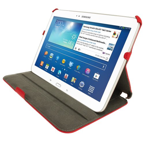 igadgitz Rot PU Ledertasche Hülle Cover für Samsung Galaxy Tab 3 10.1″ GT-P5210 mit Multi Winkelbetrachtungs Stand + Auto Sleep/Wake + Integrierte Handschlaufe + Displayschutzfolie - 5