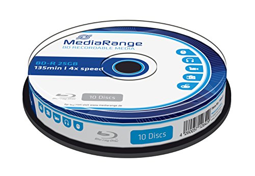 MediaRange Cake Box Caja de BD-R 25GB 4X (10) CB MR495 Cake Box, Blanco y Azul