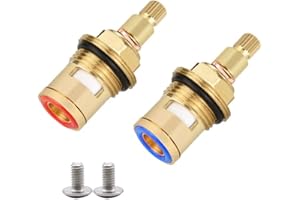 YPLonon Paire de Tete A Disques Ceramique 1/2" Cartouche Céramique de Rechange Universelles pour Robinet en Laiton 20 Crans x 50mm pour Cuisine Salle de Douche Vannes (Chaud et Froid)