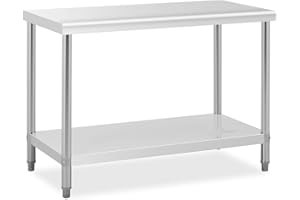 Royal Catering Table De Travail Cuisine Plan Professionnel Table Préparation Confection Boucher avec Tablette Étagère RCAT-120/60 (Capacité : 137 kg (110 kg + 27 kg), Pieds Réglables, INOX)