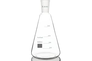FunChem 24/40 Glas-Erlenmeyerkolben, Borosilikatglas-Graduierter Labor-Kolben mit 24/40 Standard-Konusaußengelenk, 500 ml