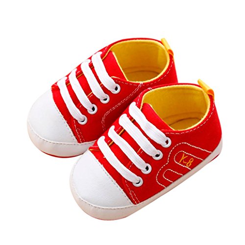 Vovotrade Primer Paso Bebé recién Nacido Bebita Niño Niña Cuna Zapatos Suela Blanda Antideslizante Zapatillas Bandage Zapatos (11cm,0-6 Meses, Rojo)