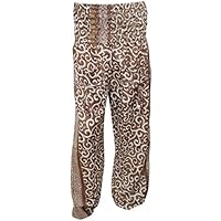 Mogul Interior Harem Pants Brown Printed Silk Festival Yoga Relaxation Yoga Trouser
