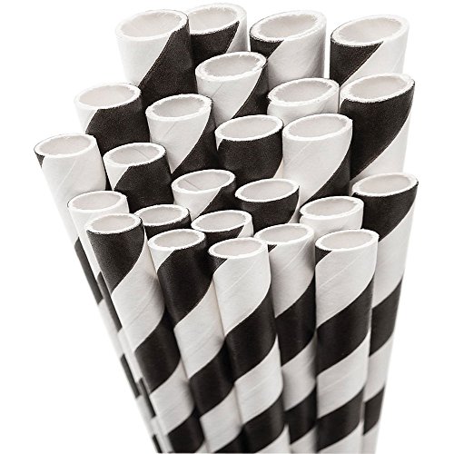 niceeshop(TM) 1 Sack(25 Stücke) Biologisch Abbaubar Wiederverwendbar Umweltfreundlich Streif Muster Papier Trinkhalm Strohhalm-Schwarz Und Weiß - 4