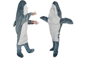 IDAHSOR Shark Sleeping Bag Super Soft Cozy Flannel Hoodie Shark Tail Wearable Shark Blanket for Boys Girls Cosplay Shark Costume Shark Gifts for Shark Lovers,Blue,L