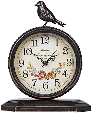 LFGAO Retro Nostalgic Silent Clock Living Room Iron Bird Craft Clock Classic Car Desktop Quartz Watch,2