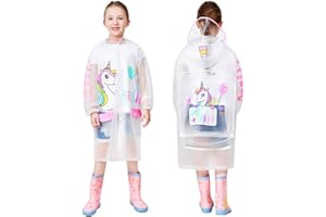 Hovkib Impermeabili per Bambini Ragazzi Ragazze Giacche da Pioggia Bambina Poncho Antipioggia Bambino Trasparente Cappotto di Pioggia 5-14 Anni