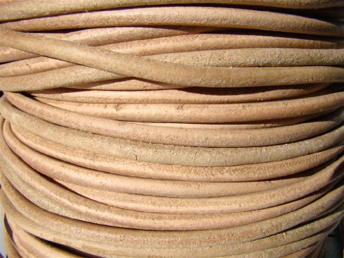 Lederband, Lederschnur, Lederriemen 5 m. Rund 4,0 mm. Natur