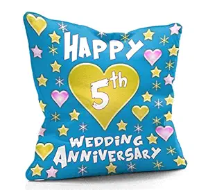 DreamVio Happy 5th Anniversary Cushion,Pillow for Gifting on Birthday's & Wedding to Couple,Husband, Wife, Friends Color : Sky Blue (12 x 12 inch)